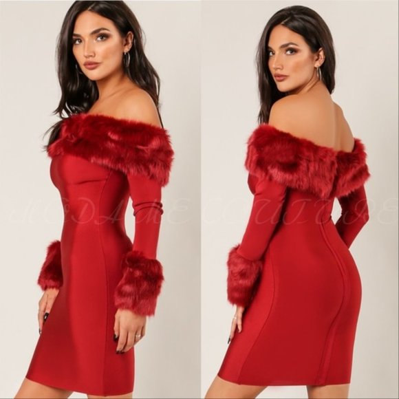 Bodycon Fur Trimmed Dress - Picture 4 of 5